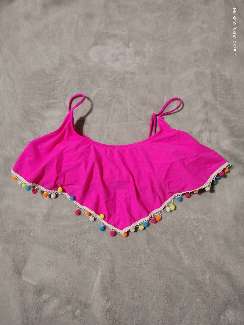 Hot Pink With Pom Poms Swim Top Size Juniors XL